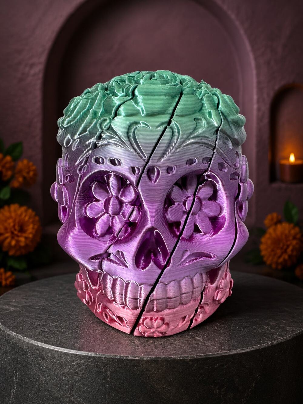 Sugar Skull Custom 3D Printed Day of the Dead Sugar Skull Twisting Fidget